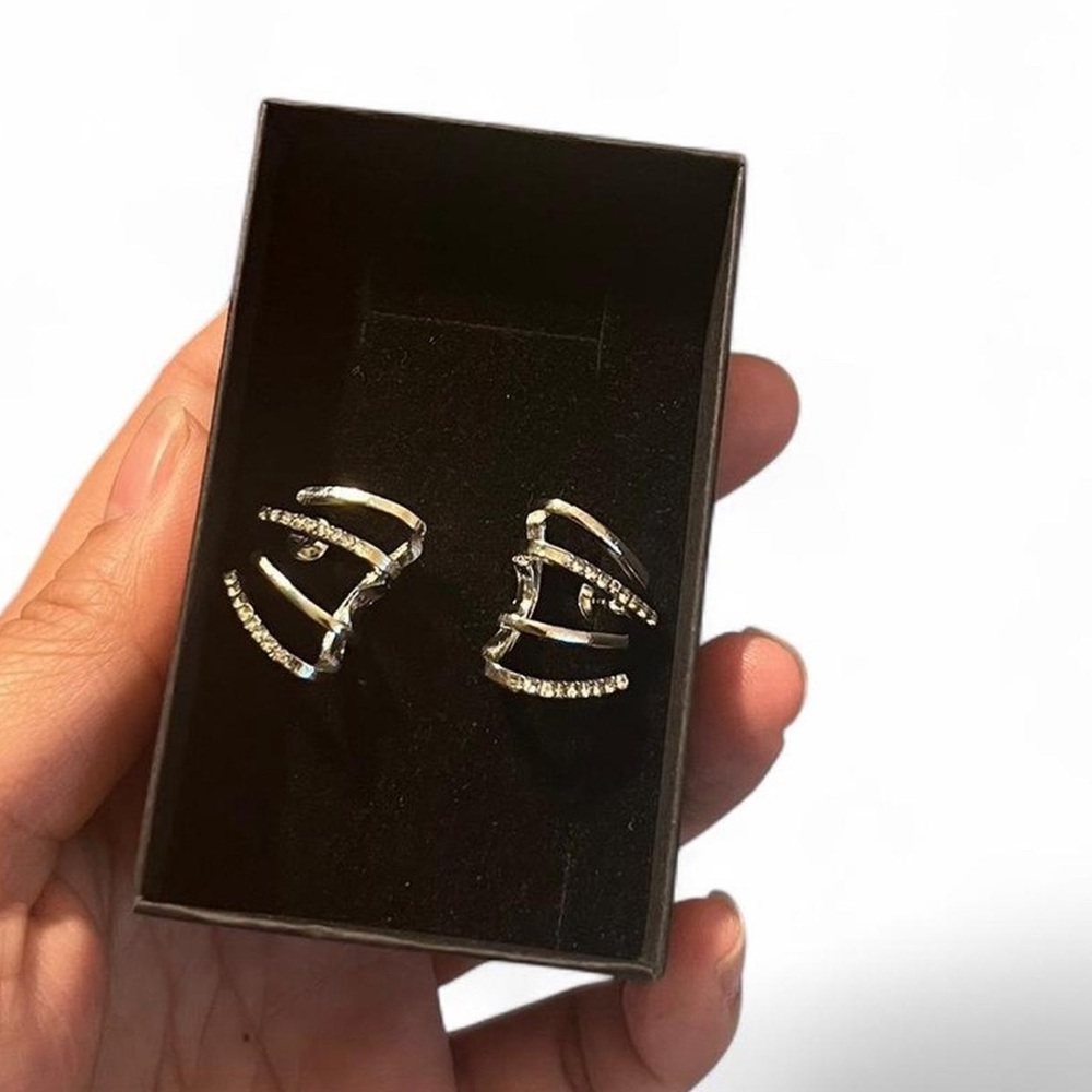 Silver Crescent Pavé Earrings